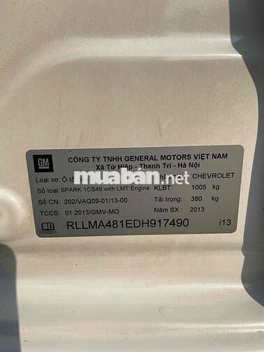 Chevrolet Spark 2013 Số Tự Động 5 Chỗ