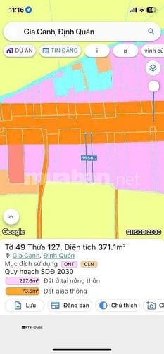 Bán đất mặt tiền gia canh dt 371m 300m thổ