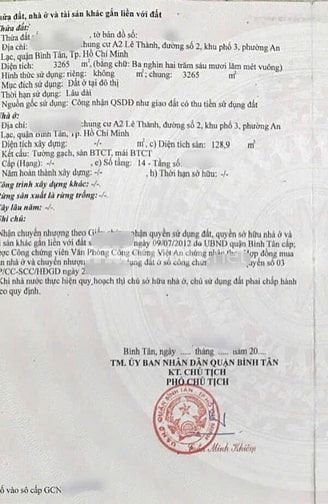 Shophouse - CC Lê Thành, Bình Tân 2PN 128,9m2 SHR lâu dài