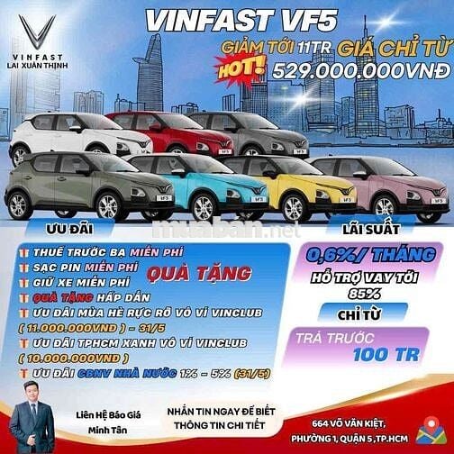 VinFast VF5 Plus, Lãi suất Thấp/vay 85%-🎁 nhiều PK