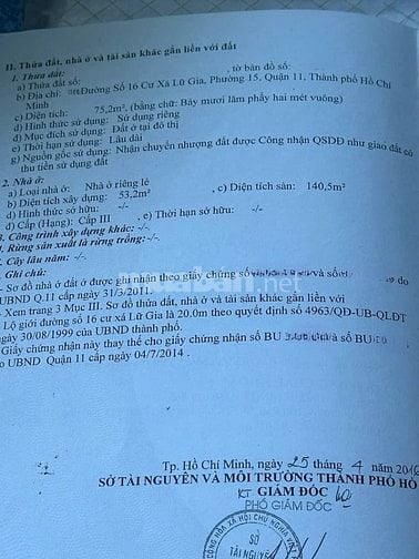 🌷 🌷 🌷 BÁN NHÀ MẶT TIỀN : 73 ĐƯỜNG SỐ 16 CƯ XÁ LỮ GIA - P. 15 - Q.11