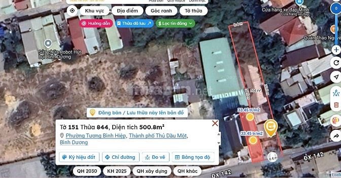 Bán đất nền 500,8 m² mặt tiền ĐX142 – TP. Thủ Dầu Một – Giá 6 tỷ