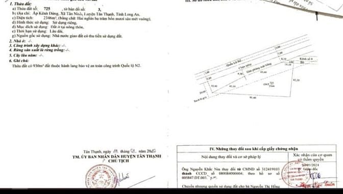 Bán 2346m2 Mt qlo N2, Tân Ninh - Tân Thạnh - Long An