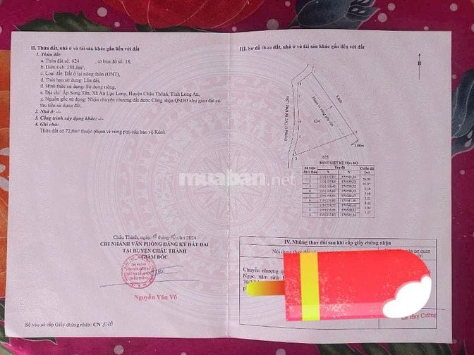 Chính chủ bán lô đất ở 289m2, xã An Lục Long, Châu Thành, Long An