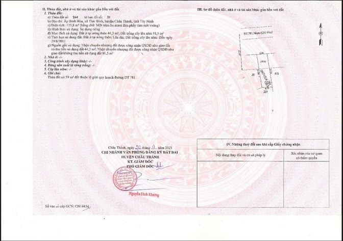 Bán lô đất 2861m2 Đường 781, Xã Thái Bình, Châu Thành, Tây Ninh