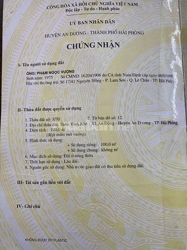 Bán 100m2 đất mặt đường Máng Nước, An Đồng, An Dương, Hải phòng. giá 9