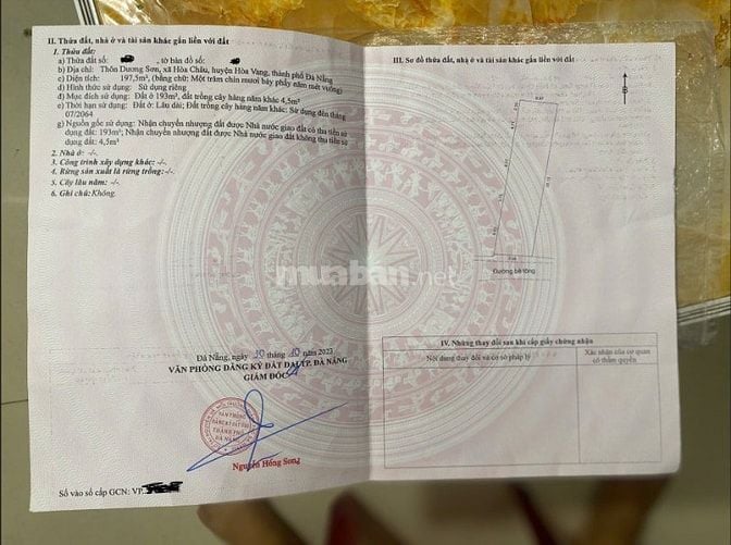BÁN LÔ ĐẤT 200M KIỆT Ô TÔ 5M – THÔN DƯƠNG SƠN, PHƯỜNG HÒA CHÂU