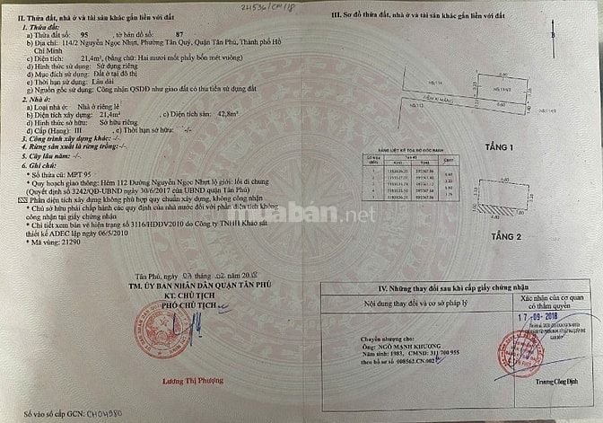 Bán nhà 114/2 Nguyễn Ngọc Nhựt, P.Tân Quý, Tân Phú, sát chợ Tân Hương