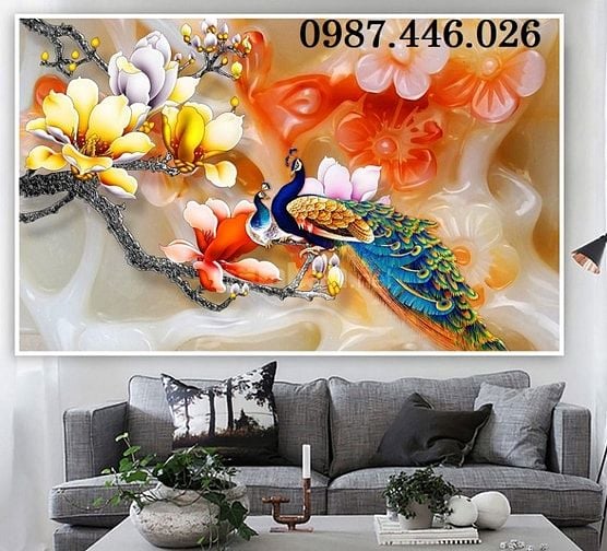 Tranh gạch men 3d ốp tường đẹp phòng khách