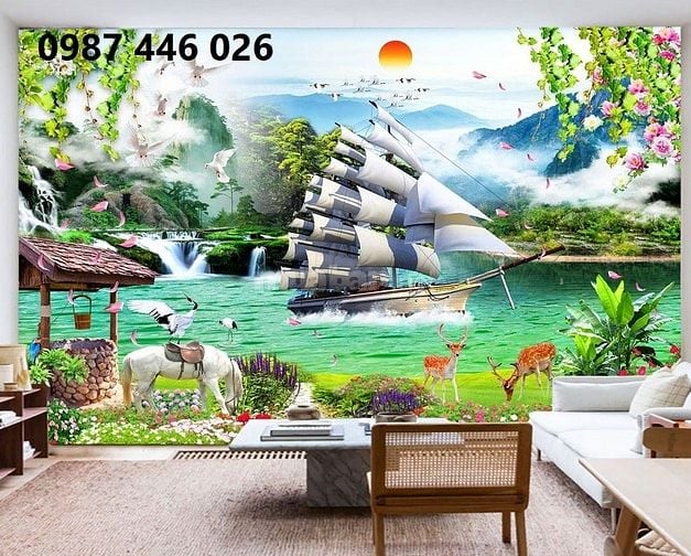 Tranh gạch men 3d ốp tường đẹp phòng khách