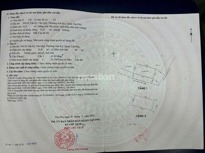 Bán Nhà : 304/20 Tân Kỳ Tân Quý P.Sơn Kỳ Q.Tân Phú -dt:4x8m trệt 1 lầu