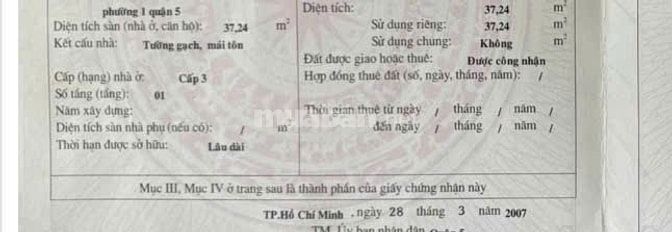 Bán nhà hẻm - Trần Bình Trọng, 37m2,Q5   GIÁ 6,5T