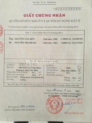 Bán nhà 4 tầng 870/54/10 Lạc Long Quân, P.8, Q.Tân Bình