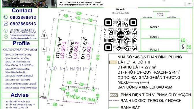 Bán 3 lô đất 46/3 Phan Đình Phùng, Tân Thành, Tân Phú, giá tốt