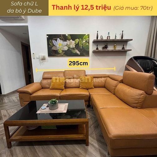 THANH LY GHẾ SOFA CHỮ L DA BÒ Ý CAO CẤP