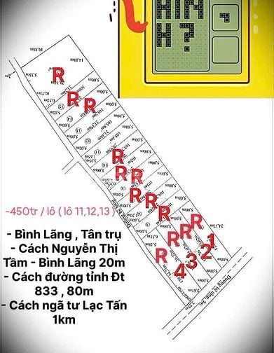 Đất full thổ cư Bình Lãng, Tân trụ