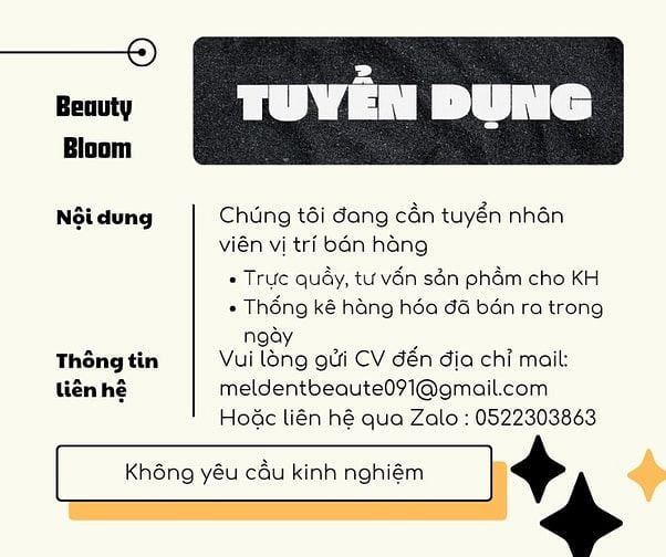 Tuyển Nhân Viên Bán Hàng Parttime Fulltime tại Khu Vực Quận Tân Bình