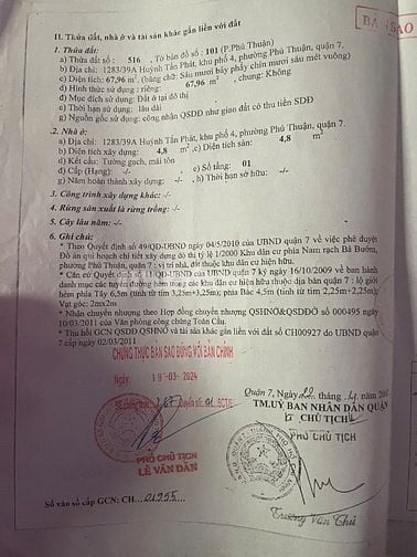 Bán nhà góc 2 mặt tiền hẻm 1283 Huỳnh Tấn Phát, Phú Thuận, Q7