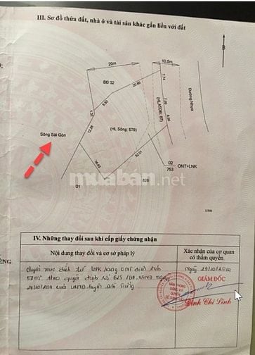 ĐẤT BỜ SÔNG SÀI GÒN, 753 M2, NGANG 20M (87M2 THỔ CƯ), GIÁ 1,5 TỶ