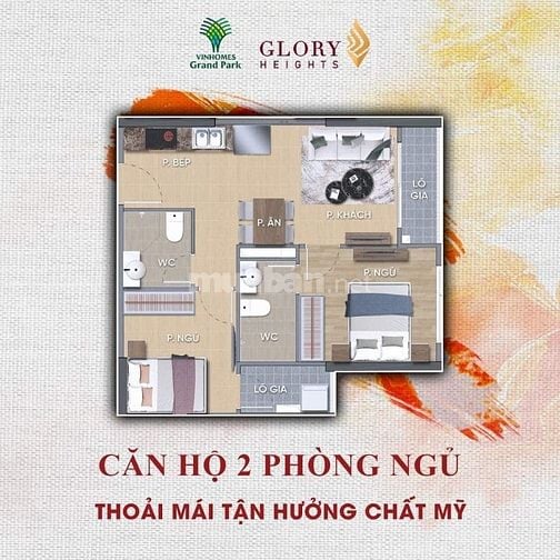 NHƯỢNG GẤP Căn 2PN Tầng Cao View Thoáng Khu Glory Heights,Giá TỐT NHẤT