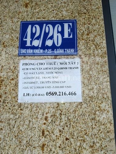Phòng cho thuê bình thạnh mặt tiền hẻm