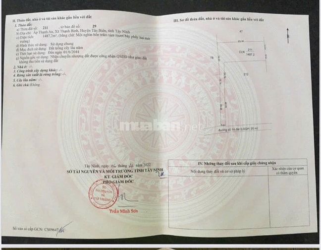 Bán gấp 3 mẫu đất xã Thạnh Bình, Tân Biên, Tây Ninh, khu trung tâm