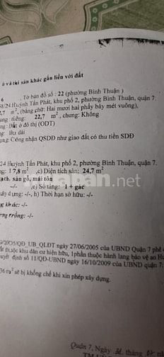 Bán nhà hẻm 458 huỳnh Tấn Phát, Bình Thuận, quận 7, dt 3x8m,gia:1,8ty