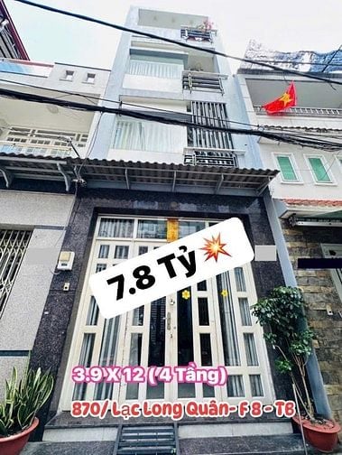 Bán nhà 4 tầng 870 Lạc Long Quân, P.8, Q.Tân Bình, giá 7,8 tỷ TL