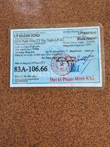 Cần bán xe vìnast fadil 2020 màu trắng