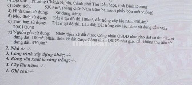 Bán đất tại Phường Chánh Nghĩa, TDM, Bình Dương, 55 tỷ - 1100m2