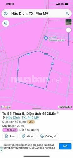 Đất 4538m2 lô 3 MT hẻm 7m, Phường Hắc Dịch, Thị Xã Phú Mỹ, Tp.Bà Rịa