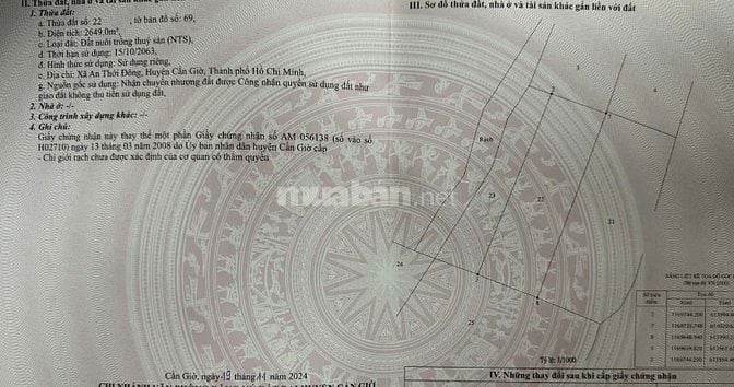Chính chủ bán 3 miếng đất tại huyện Cần Giờ, đã đổi sổ mới