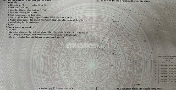 Chính chủ bán 3 miếng đất tại huyện Cần Giờ, đã đổi sổ mới