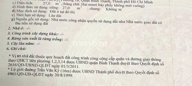 CẦN BÁN NHÀ MẶT TIỀN TRẦN VĂN KỶ, P14, BÌNH THẠNH – 1 TRỆT 1 LẦU