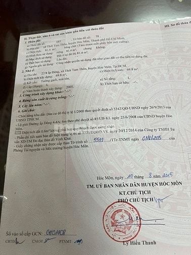 Bán gấp căn nhà cấp 4, SHR 81m2, Thới Tam Thôn, Hóc Môn, Giá 1 tỷ 050.