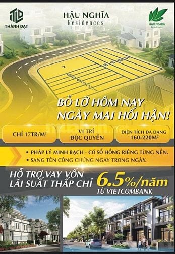 Đất thổ cư TT Hậu Nghĩa cách Vinhomes 50m mặt tiền đường lớn QL N2