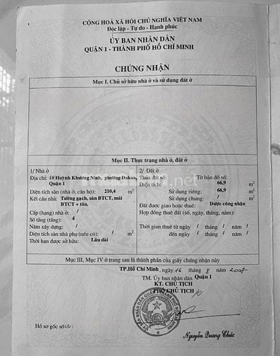 🌷 🌷 🌷 BÁN NHÀ MẶT TIỀN : 43 HUỲNH KHƯƠNG NINH - P. ĐA KAO - Q. 1 