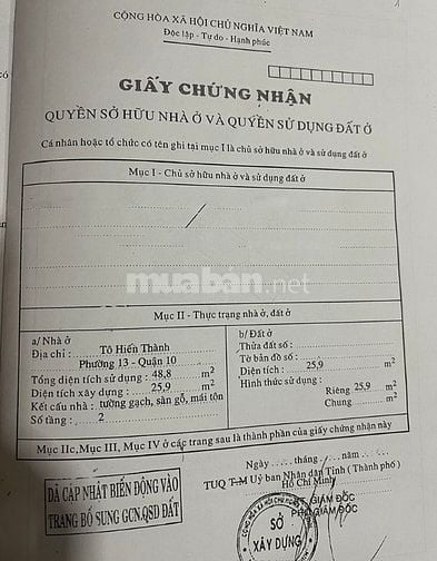 Bán nhà Tô Hiến thành, Quận 10, Tp.HCM, tổng DT 296m2, ngang gần 9m
