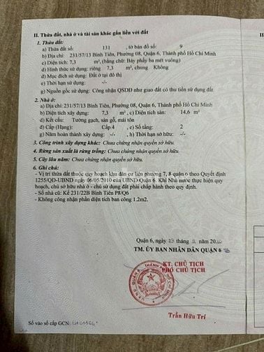 Nhà 231/57/13 Bình Tiên p8 quận 6, giá 1,48 Tỷ TL