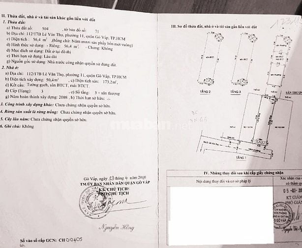 CHÍNH CHỦ BÁN NHÀ Hẻm 118/1/9 Lê Văn Thọ, Phường 11, Quận Gò Vấp
