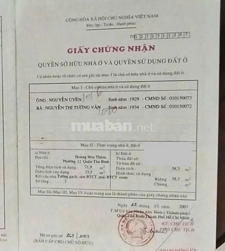 BÁN NHÀ HẺM 158 HOÀNG HOA THÁM HẺM 9M 3,4X20 NGAY NHÀ GA T3 CHỈ 8,3 TỶ