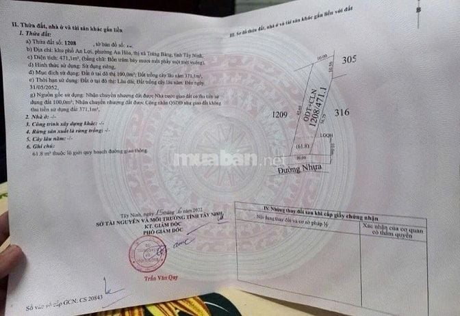 CHÚ BẢY GỬI BÁN LÔ ĐẤT 417M2, GIÁ 790TR,SHR