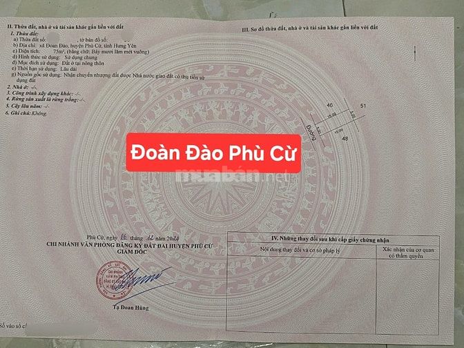 Bán đất 75m2 ngay bệnh viện huyện Phù Cừ