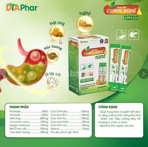 DUNG DỊCH CUMIN NGHỆ NANO HỖ TRỢ VIÊM LOÉT DẠ DÀY HỘP 20 GÓI