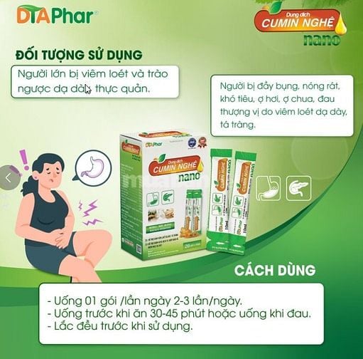 DUNG DỊCH CUMIN NGHỆ NANO HỖ TRỢ VIÊM LOÉT DẠ DÀY HỘP 20 GÓI