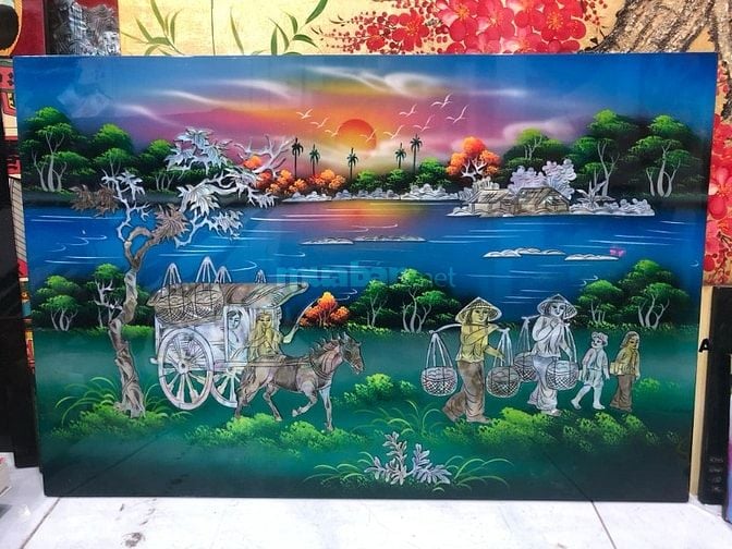 tranh sơn mài, bán tranh sơn mài đồng quê, tranh tặng tân gia