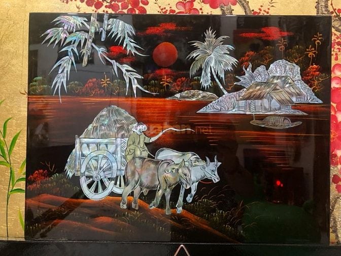tranh sơn mài, bán tranh sơn mài đồng quê, tranh tặng tân gia