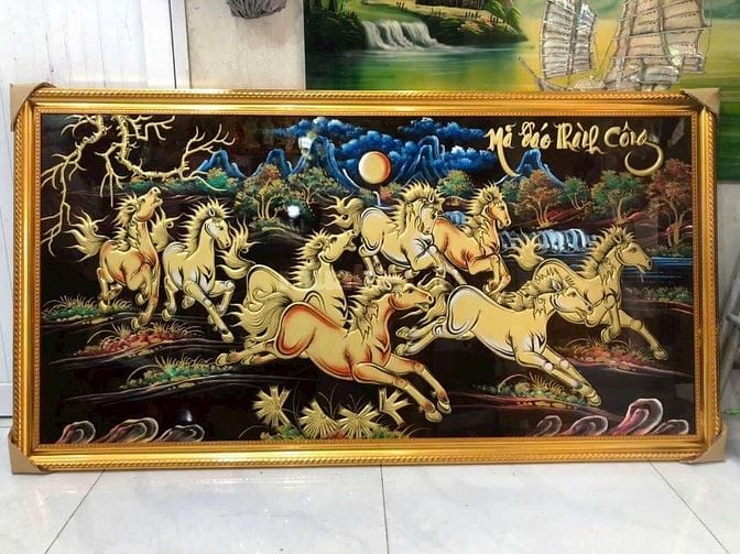 tranh sơn mài, bán tranh sơn mài đồng quê, tranh tặng tân gia