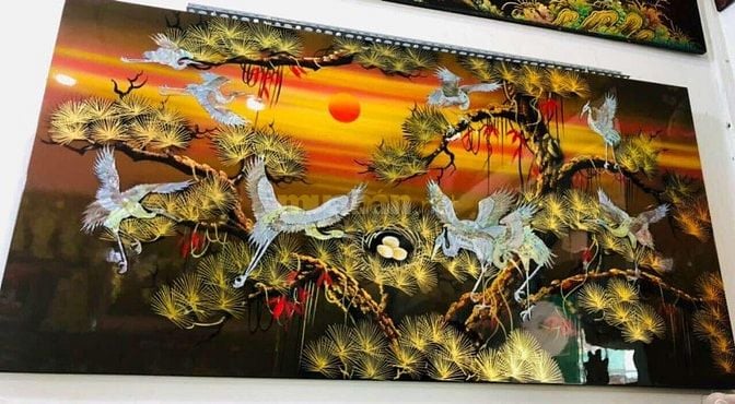 tranh sơn mài, bán tranh sơn mài đồng quê, tranh tặng tân gia