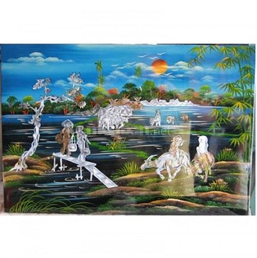 tranh sơn mài, bán tranh sơn mài đồng quê, tranh tặng tân gia